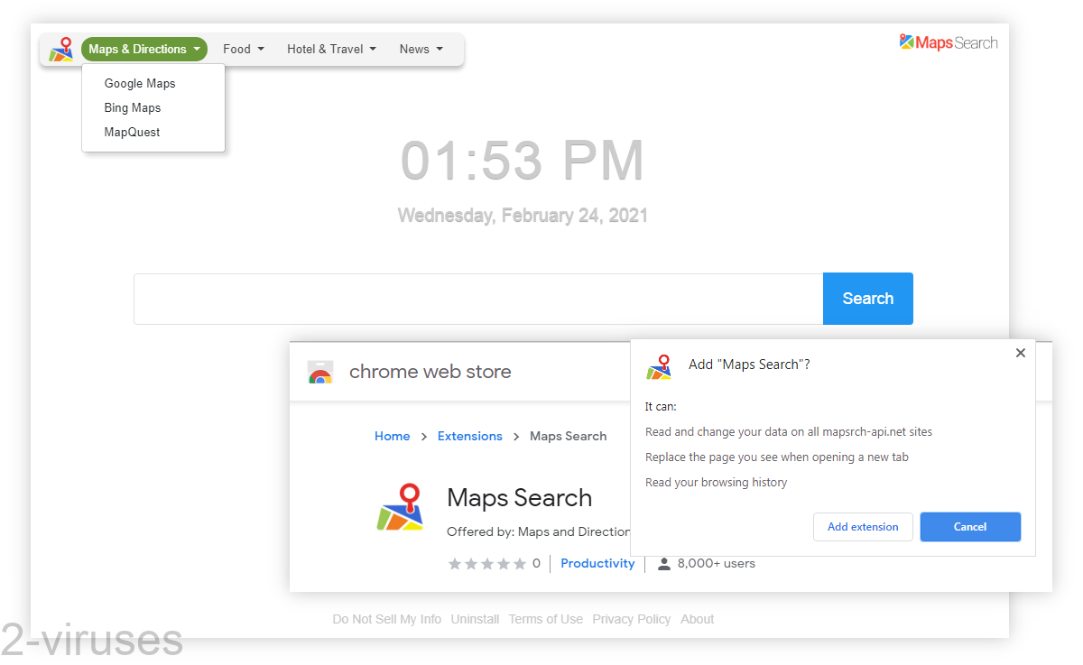 Maps Search replaces your new tab page.
