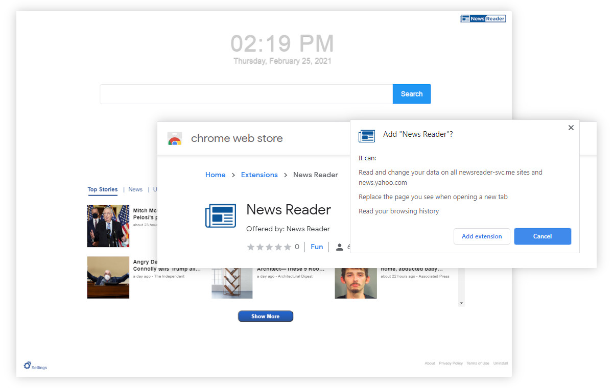 News Reader replaces the new tab page.