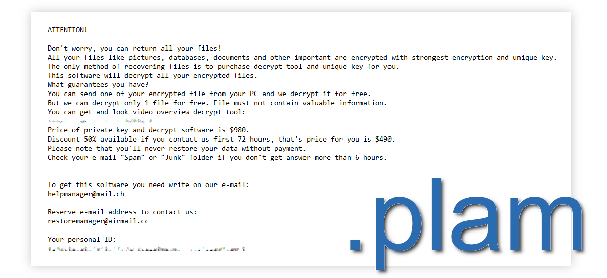 Plam ransom note asking for money.