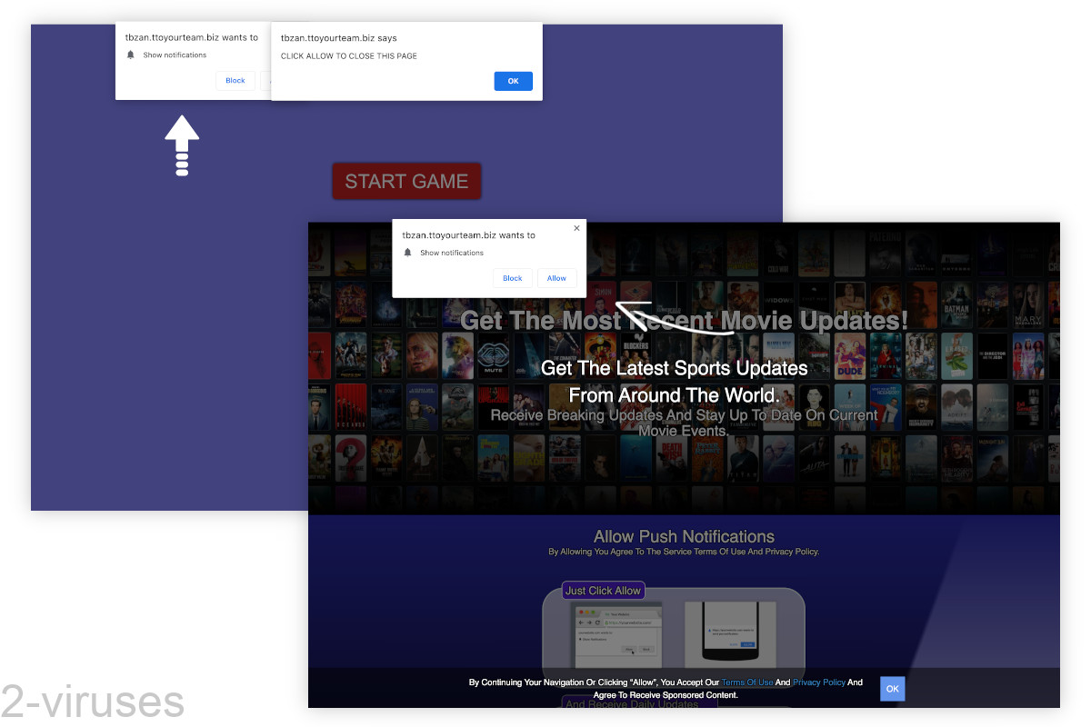 Ttoyourteam.biz says "Click allow to close the page".