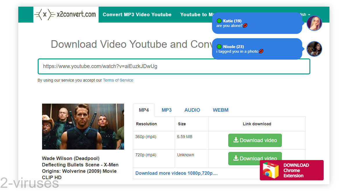 X2convert.com shows some ads in addition to the pop-ups.