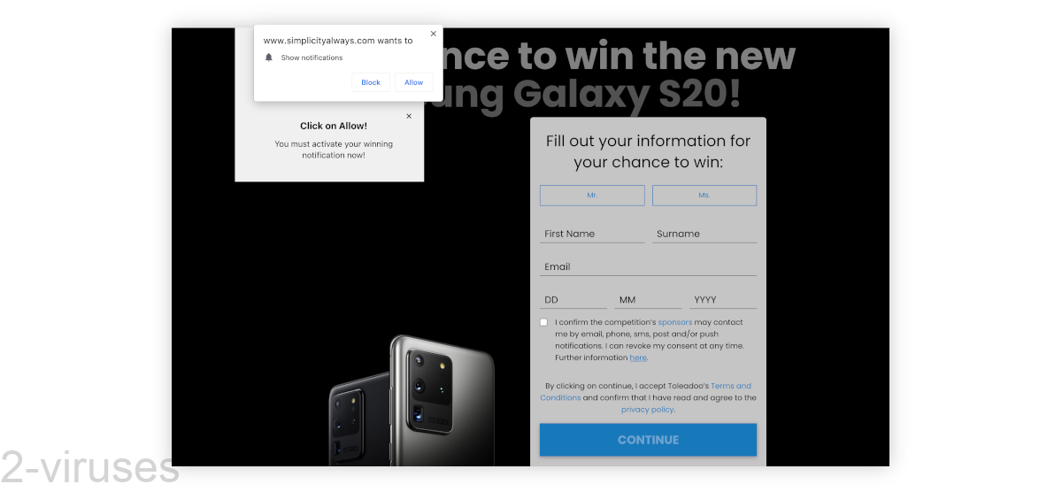 Simplicityalways.com says "Activate your winning notification now!" 
