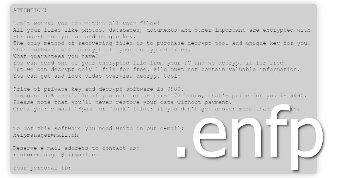 Enfp ransom note asks for money.