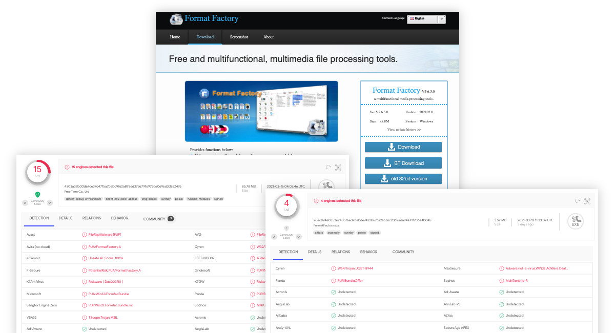 Format Factory's installer gets detected by quite a few antivirus scanners. 