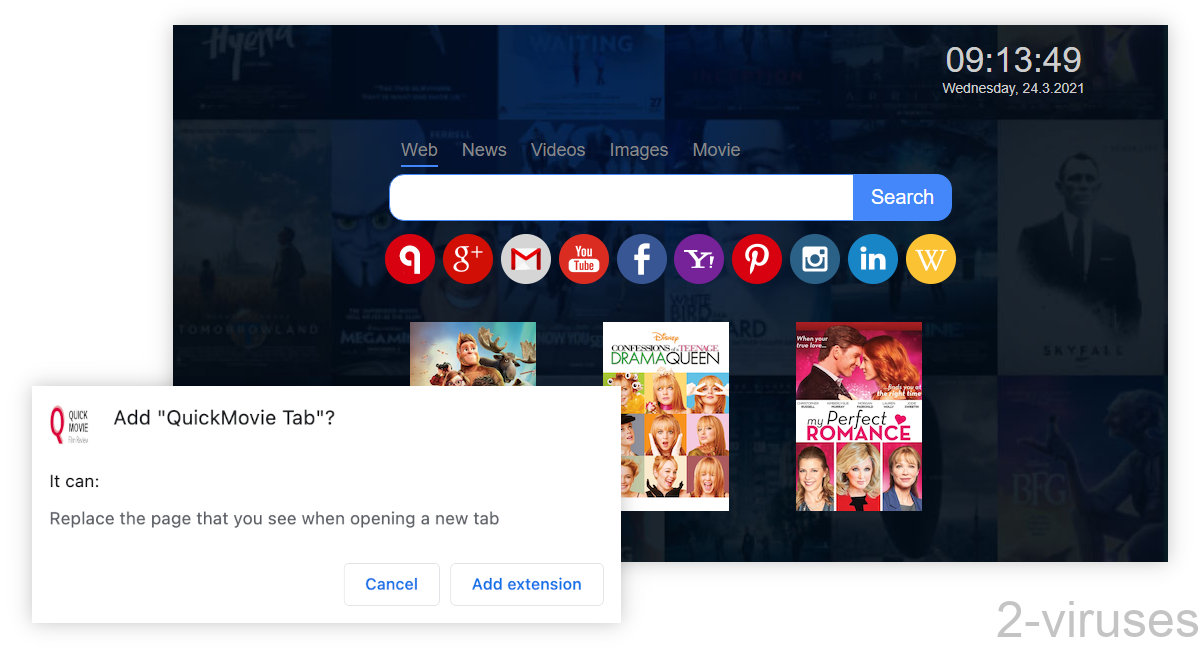 QuickMovie Tab asks to replace your new tab page.