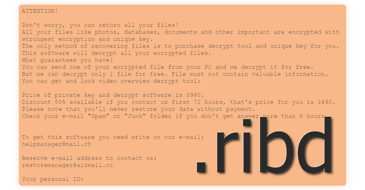 Ribd's ransom note asks for up to $980.