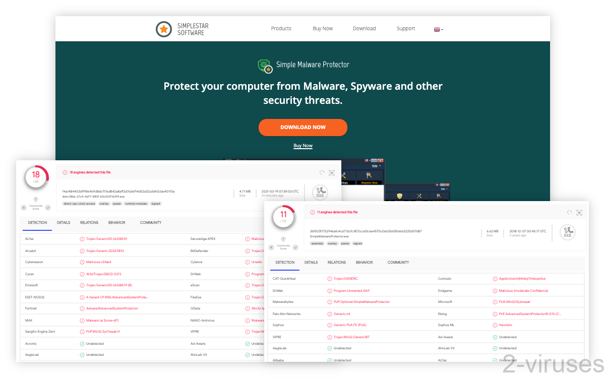Simple Malware Protector's installer gets flagged by 18 scanners on VT.