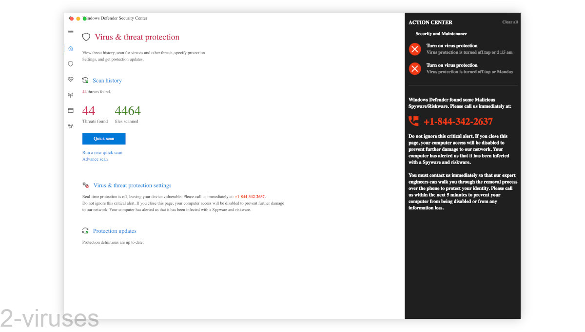A fake Windows Defender page.
