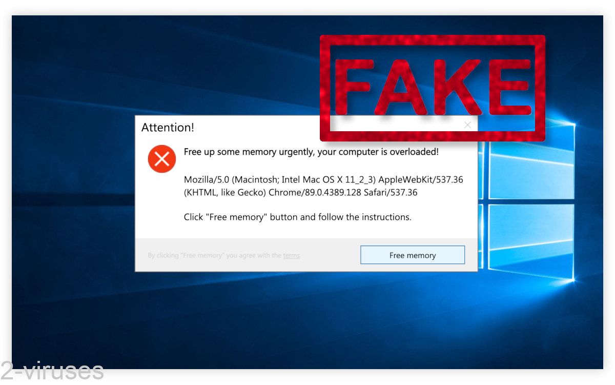 A fake error message says that your computer memory is overloaded.