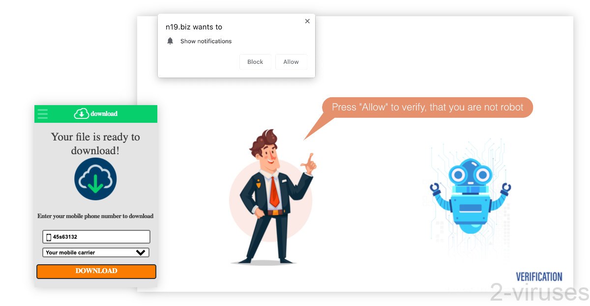 Up-load.io shows ads for notification hijackers and fake download links.