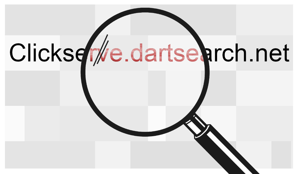The address Clickserve.dartsearch.net under a magnifying glass.