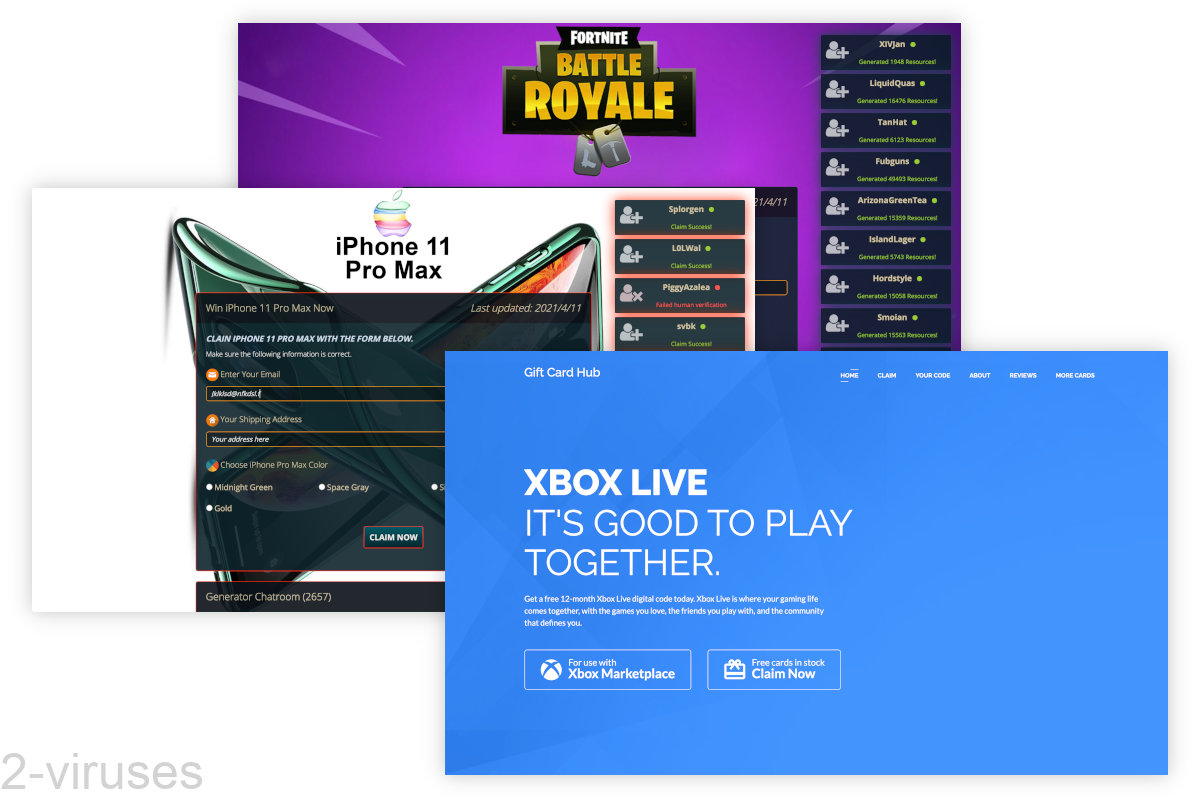 Dwnlds.co shows various fake giveaway sites.