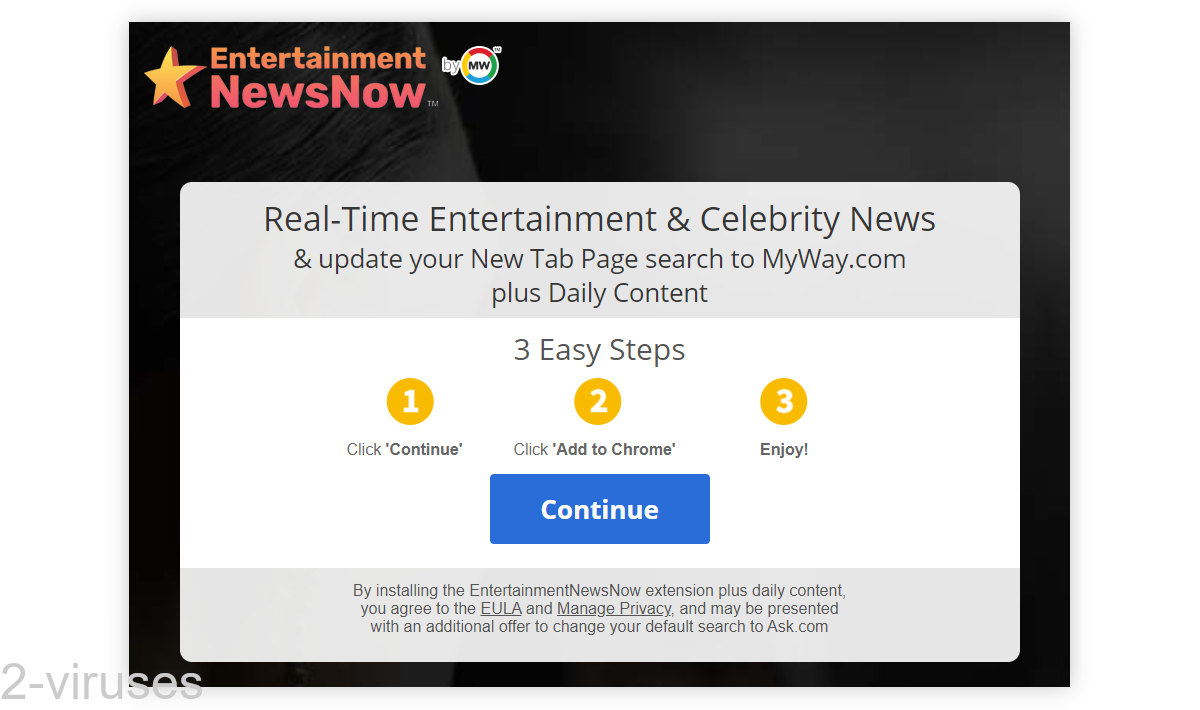 EntertainmentNewsNow's promo page says "Continue".