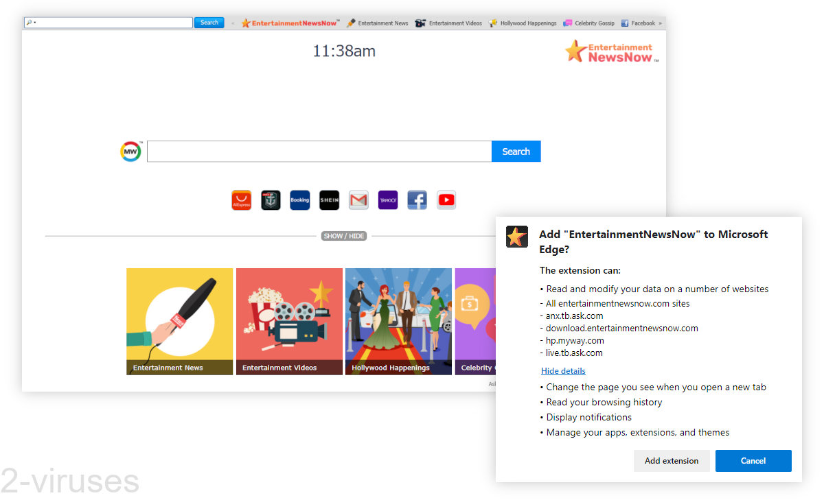 EntertainmentNewsNow asks for a bunch of permissions.