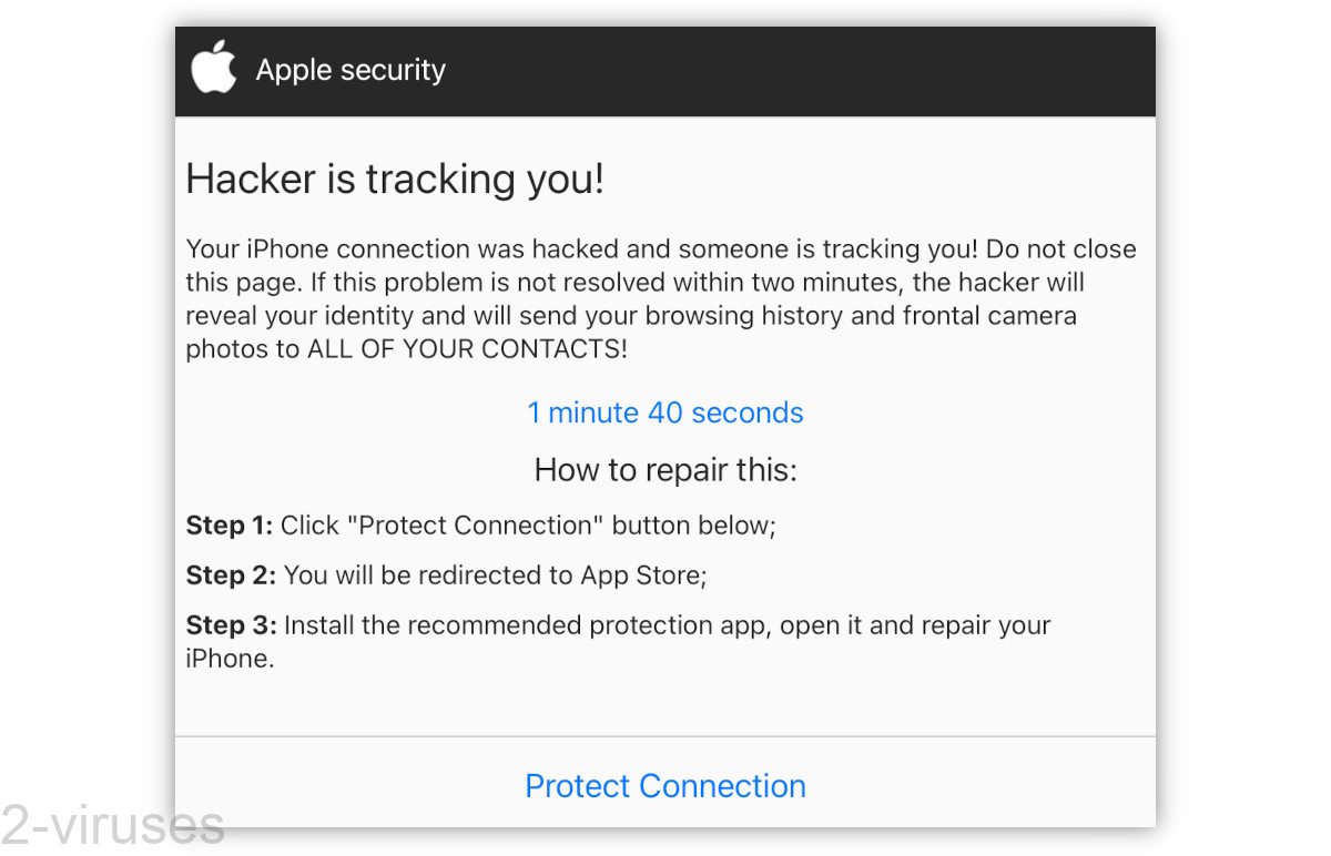 A fake Apple Security pop-up says "Hacker is tracking you!".