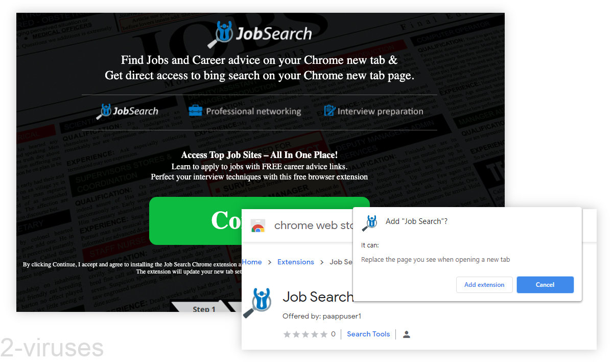 JobSearch asks to replace the new tab page.