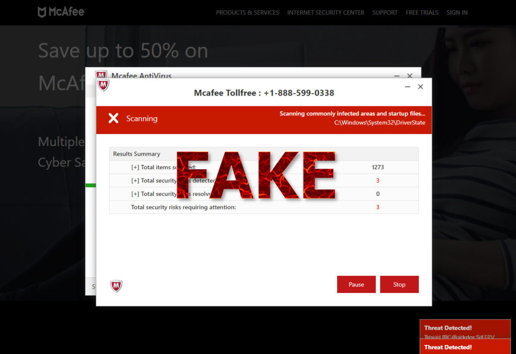 Fake McAfee Online Scans How to remove Dedicated