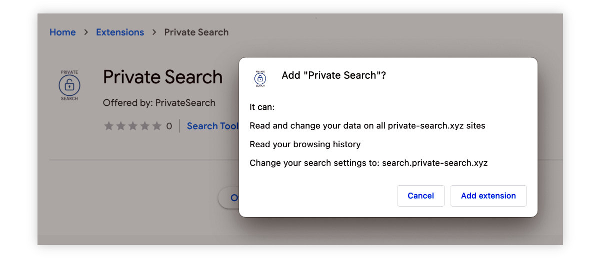 Private-search.xyz asks to read your browsing history and replace your search engine.