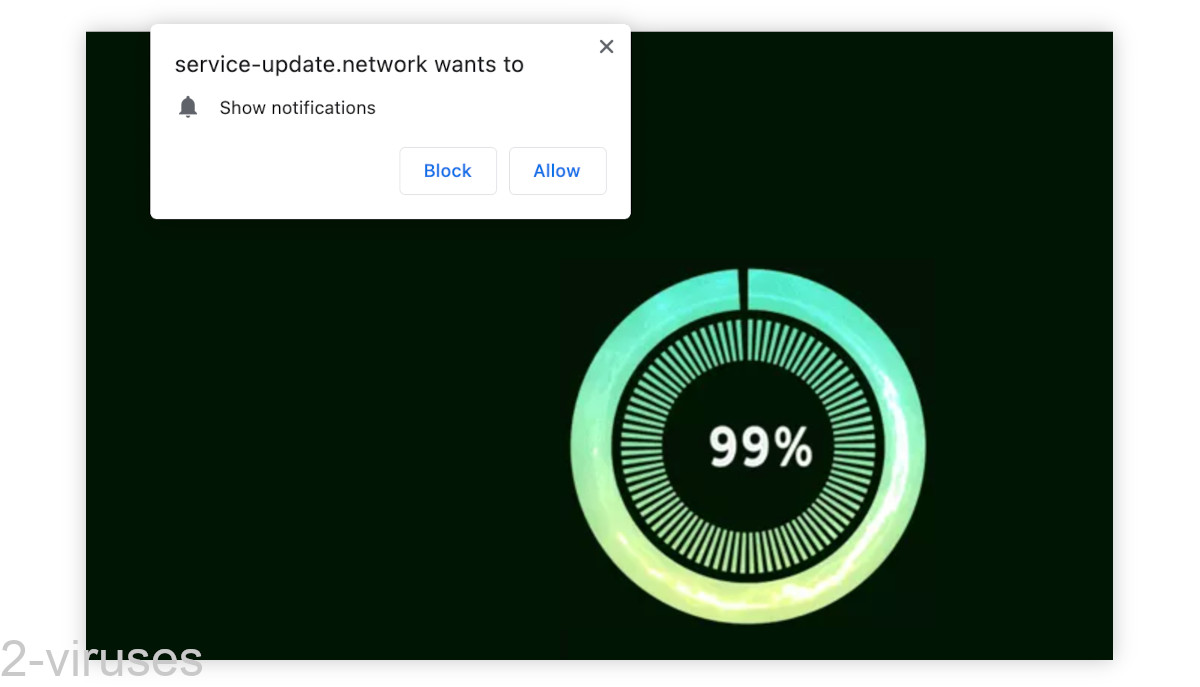 Service-update.network freezes on a 99% loading bar.