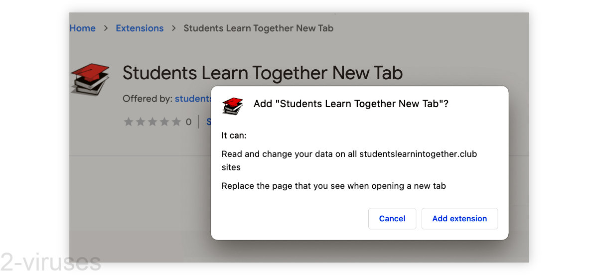 Studentslearnintogether.club's extension asks to replace the new tab page.