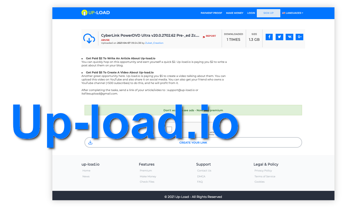 Up-load.io's page looks free of ads, even though it's really not.