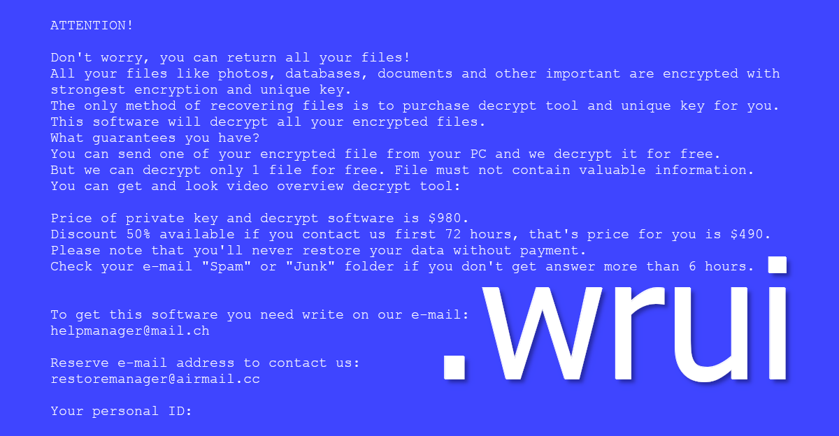 Wrui ransomware creates a ransom note in which it asks for a ransom.