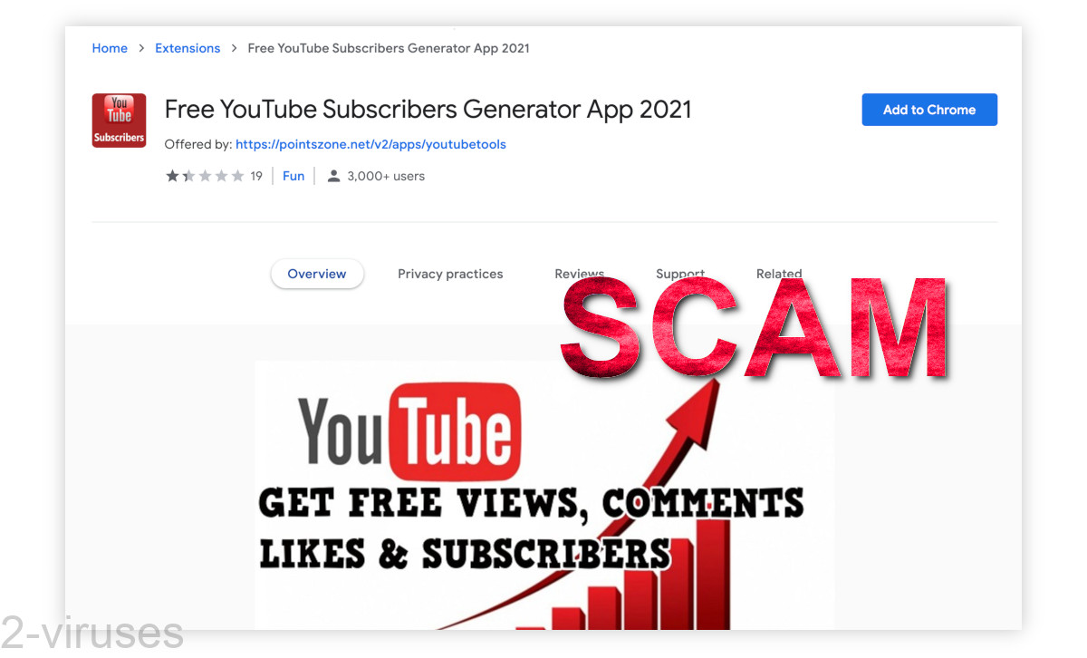 The YouTube Subscribers Generator App extension is installed by 3000+ users.