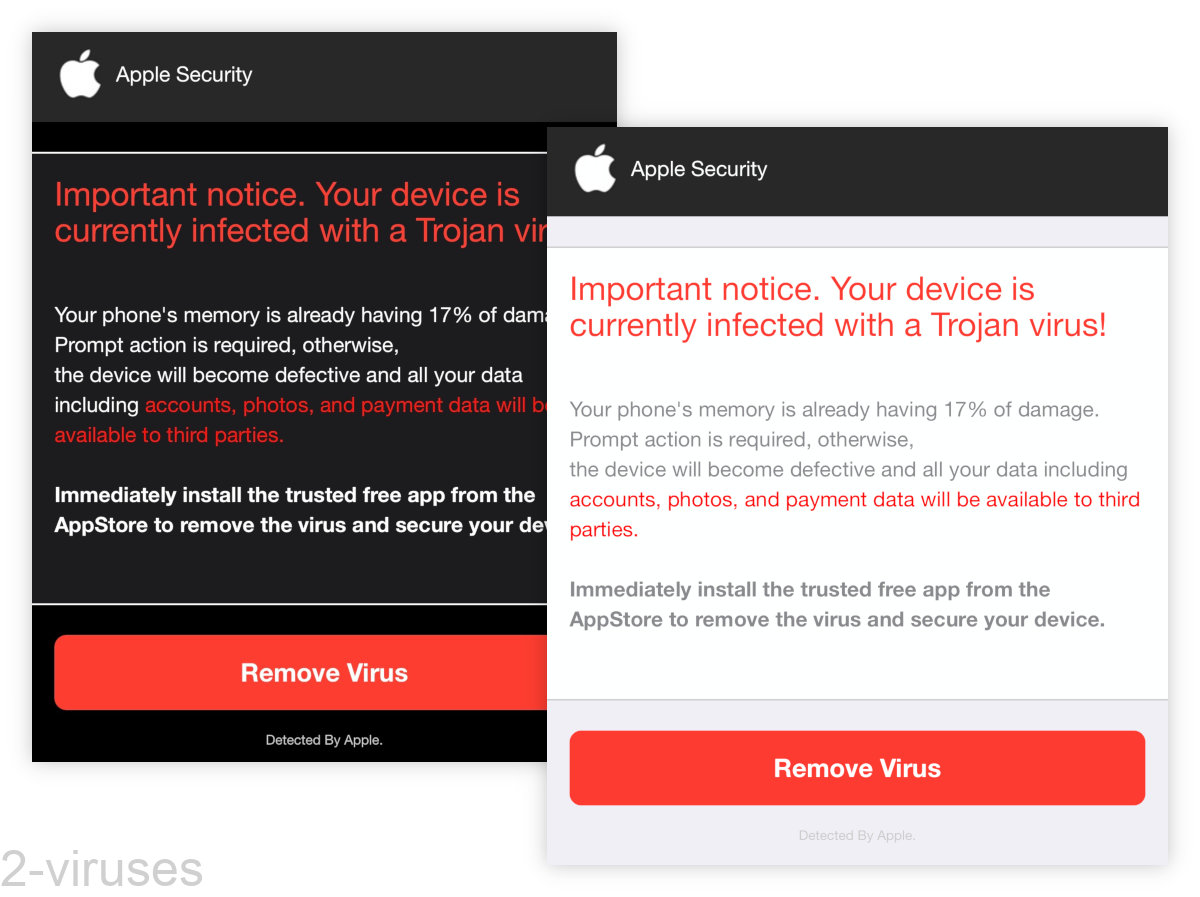 Fake Alerts Your device is currently infected with a Trojan virus