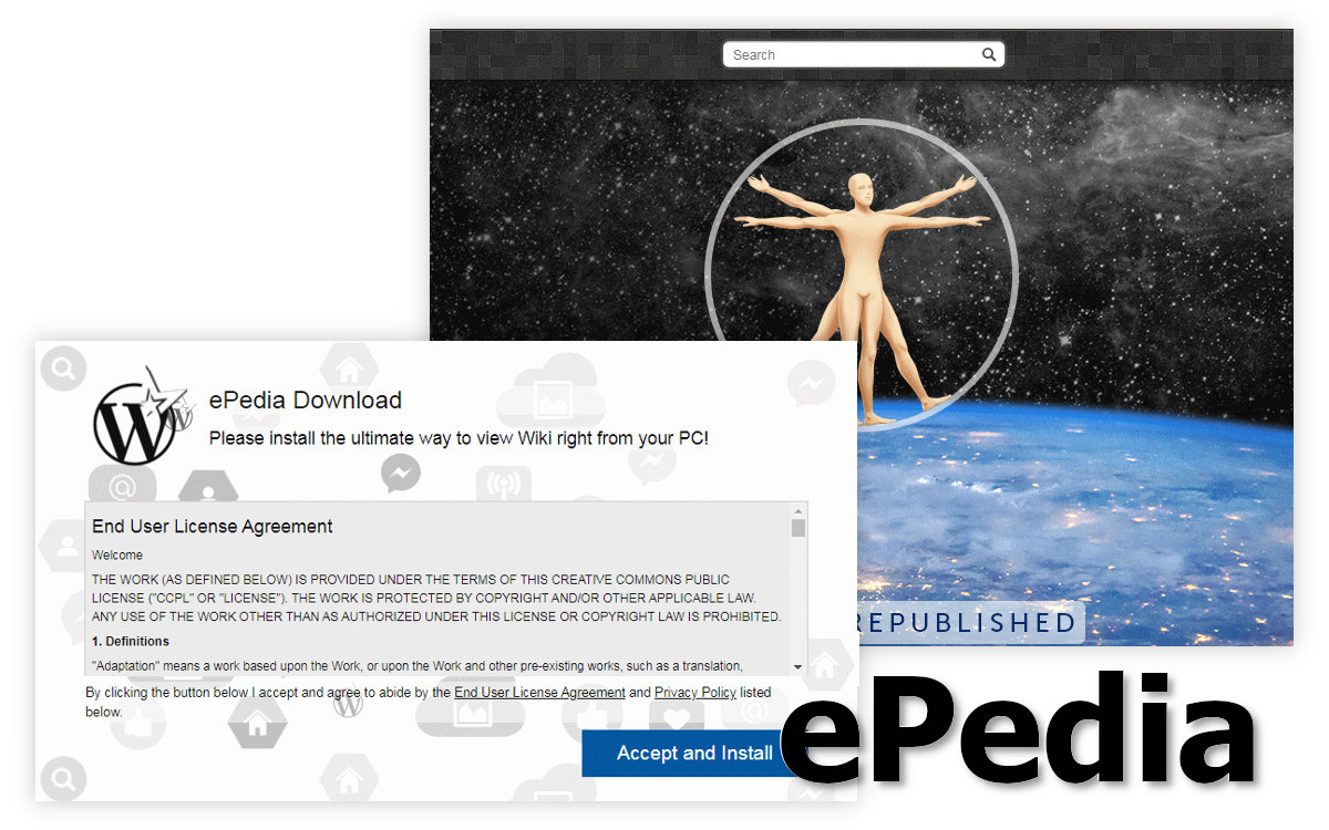 ePedia's site suggestion and desktop program's main window.