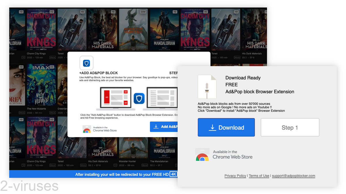 AD&POP Block is advertised as a download link and as a video streaming tool.