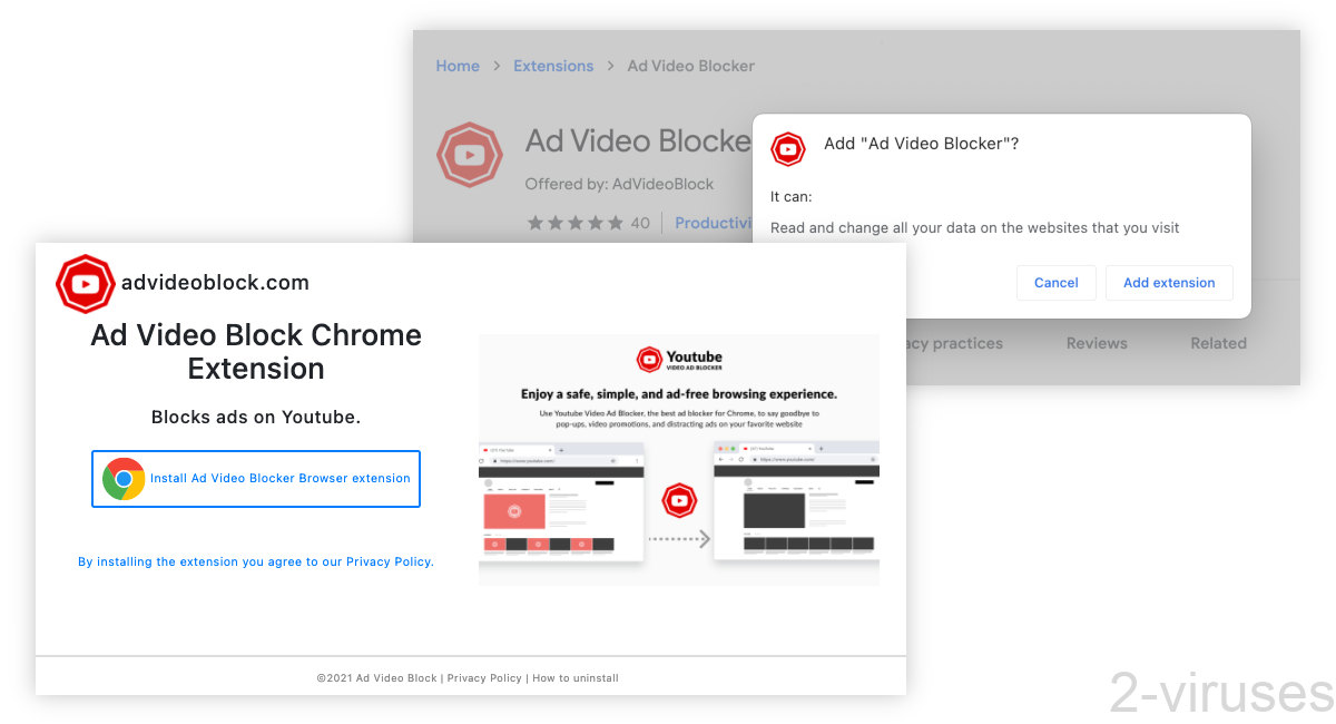 Ad Video Blocker is advertised as a tool to block ads on Youtube.