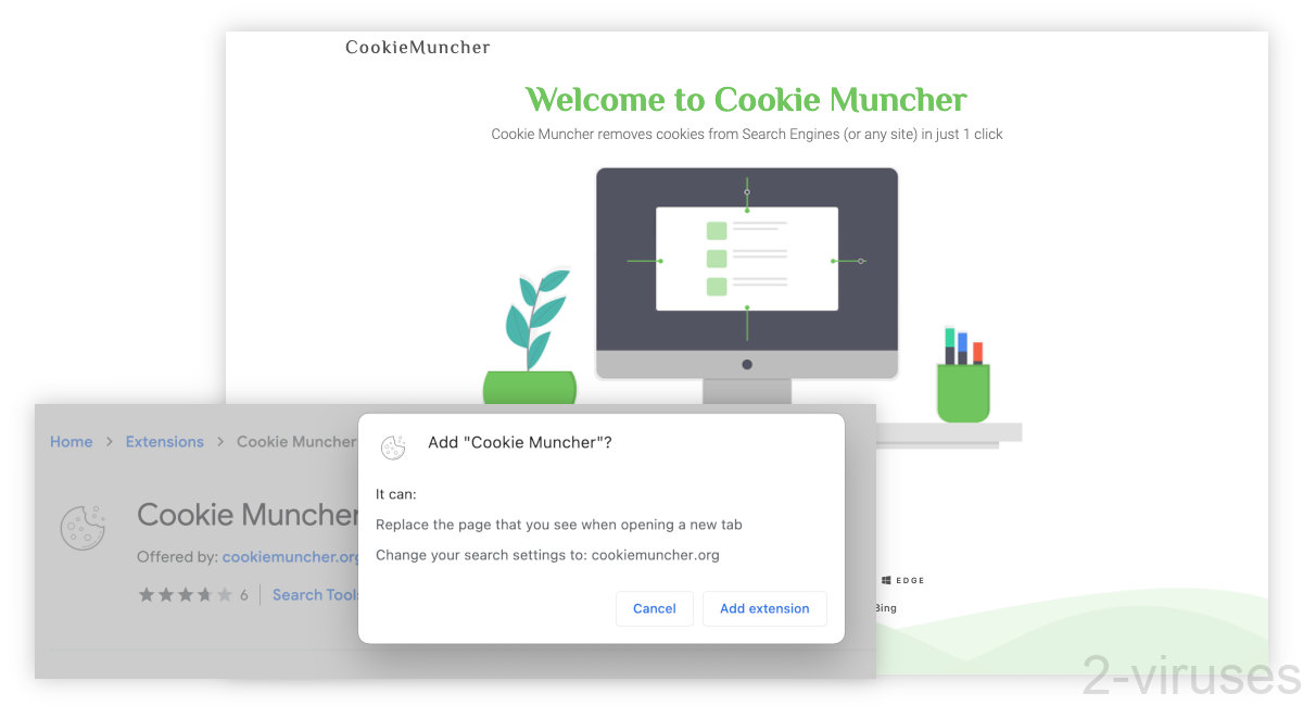 Cookie Muncher replaces both the new tab page and the search engine.