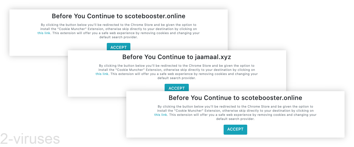 Cookie Muncher says "before you continue to site".