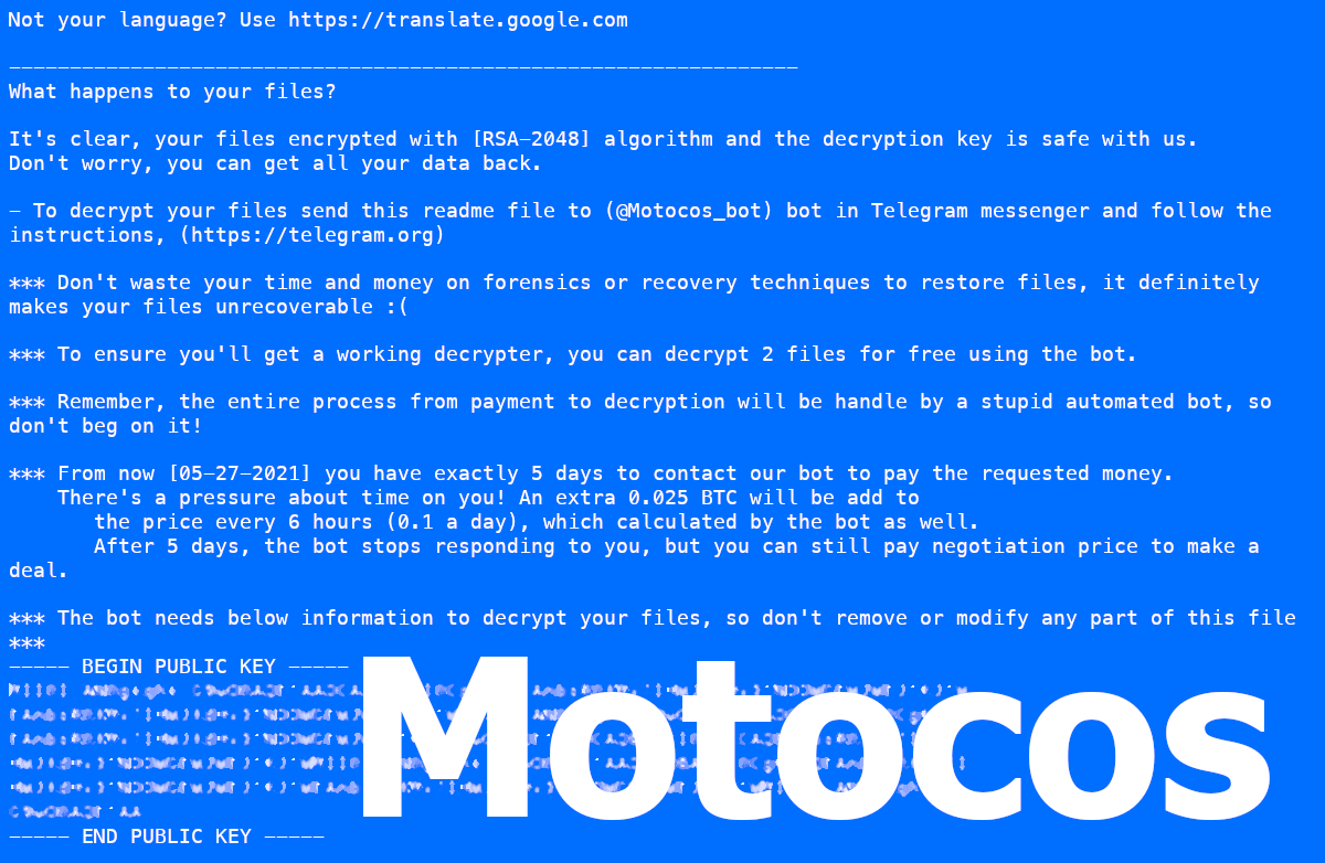 Motocos ransom note threatens to raise the ransom.