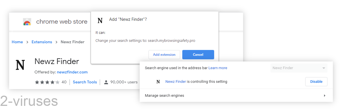 Newz Finder gets installed and takes over the search engine.