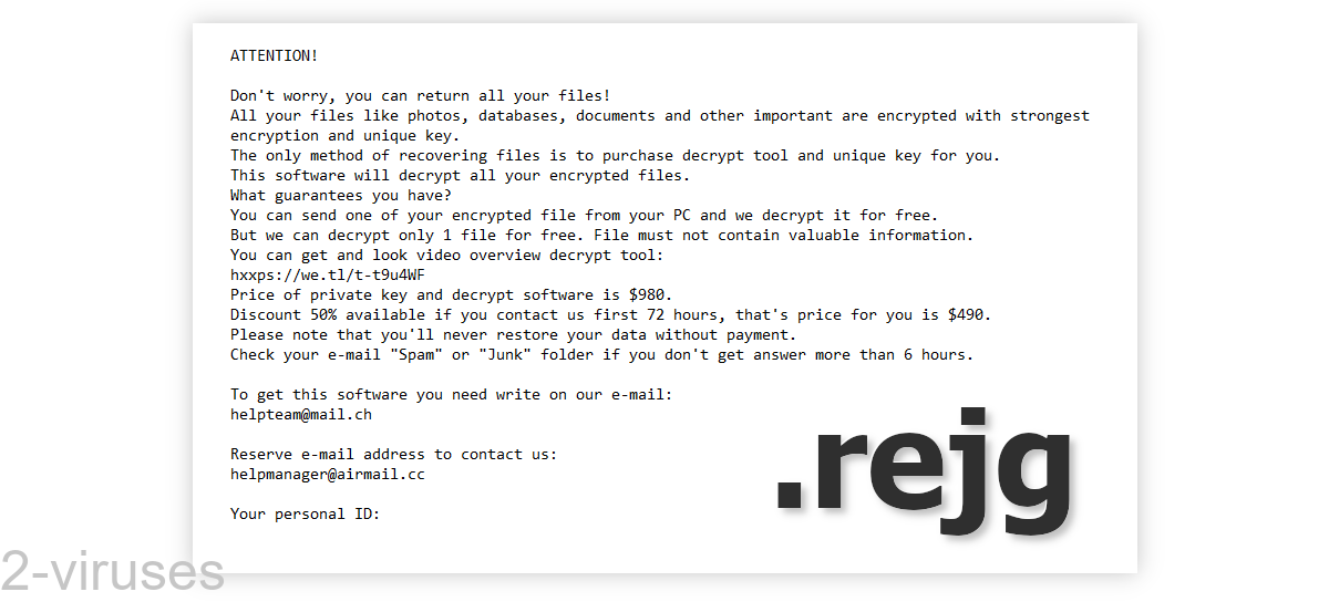 Rejg's ransom note asks for a ransom of up to $980.