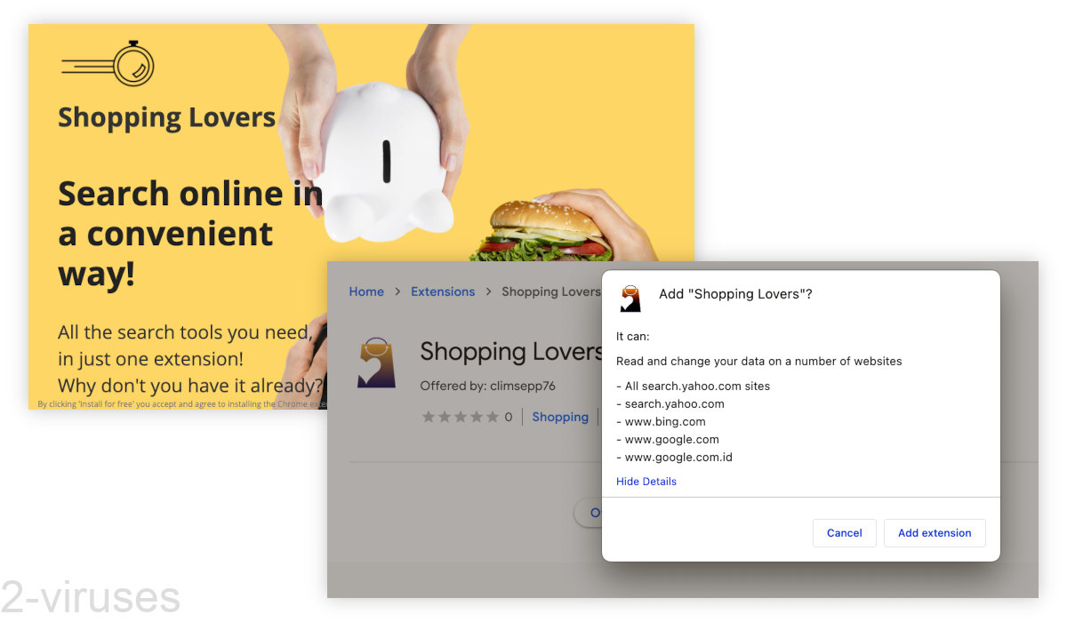 Shopping Lovers asks to read and change your data on popular search engines.
