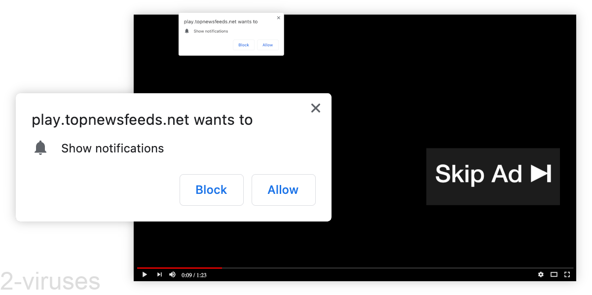 Topnewsfeeds.net shows a fake video player.