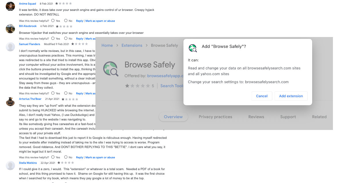 Browse Safely reviews are not very happy.