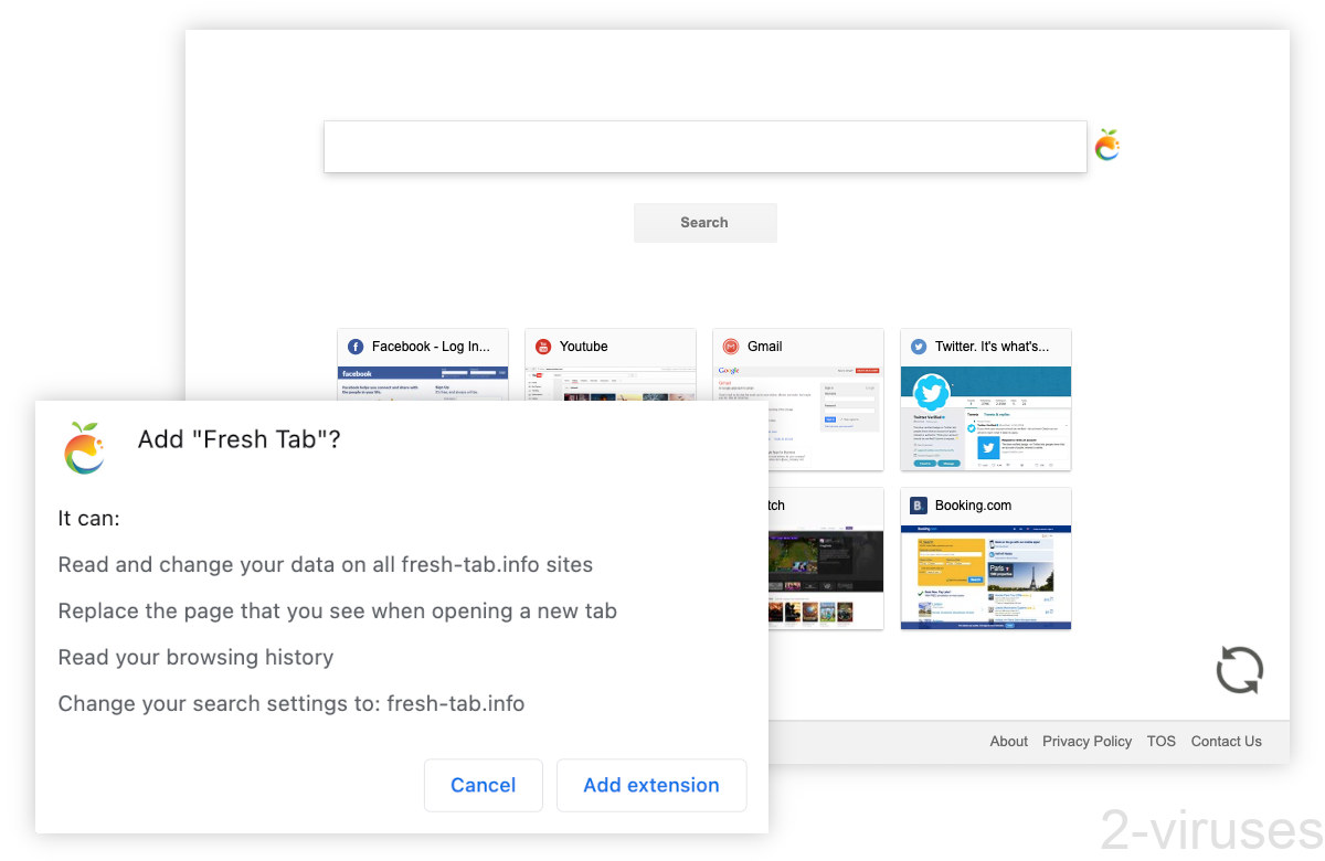 Fresh-tab.info replaces the search engine and new tab page when Fresh Tab is installed.