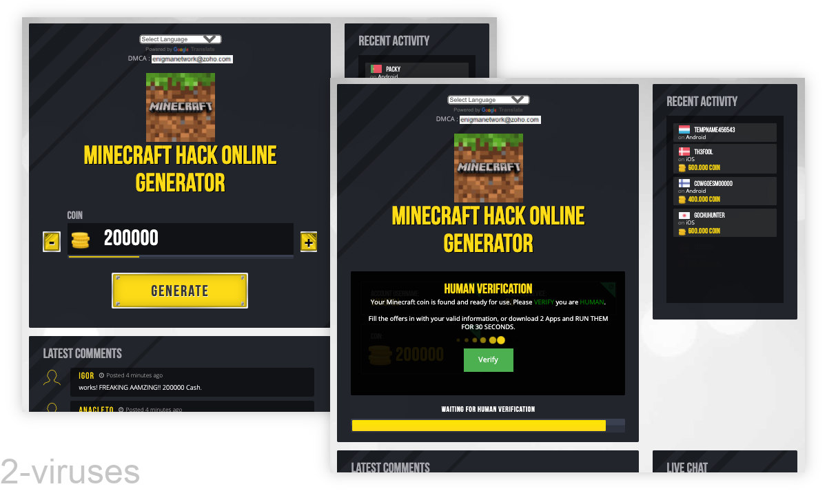 Minecraft Hack asks you to "verify you are human".