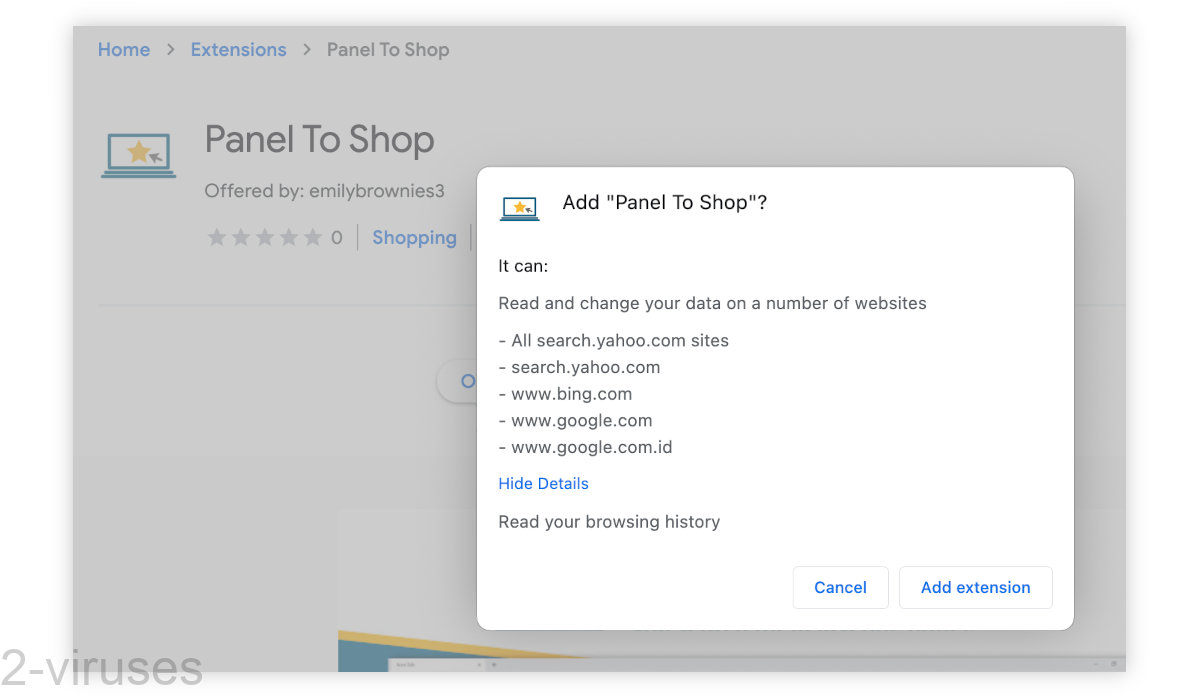 Panel To Shop can read and change your data on Yahoo, Bing, and Google.