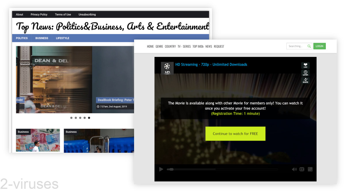 Pesoaniz.com shows a fake movie signup screen.