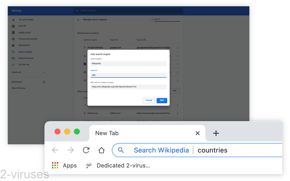 Adding Wikipedia as a new search engine.