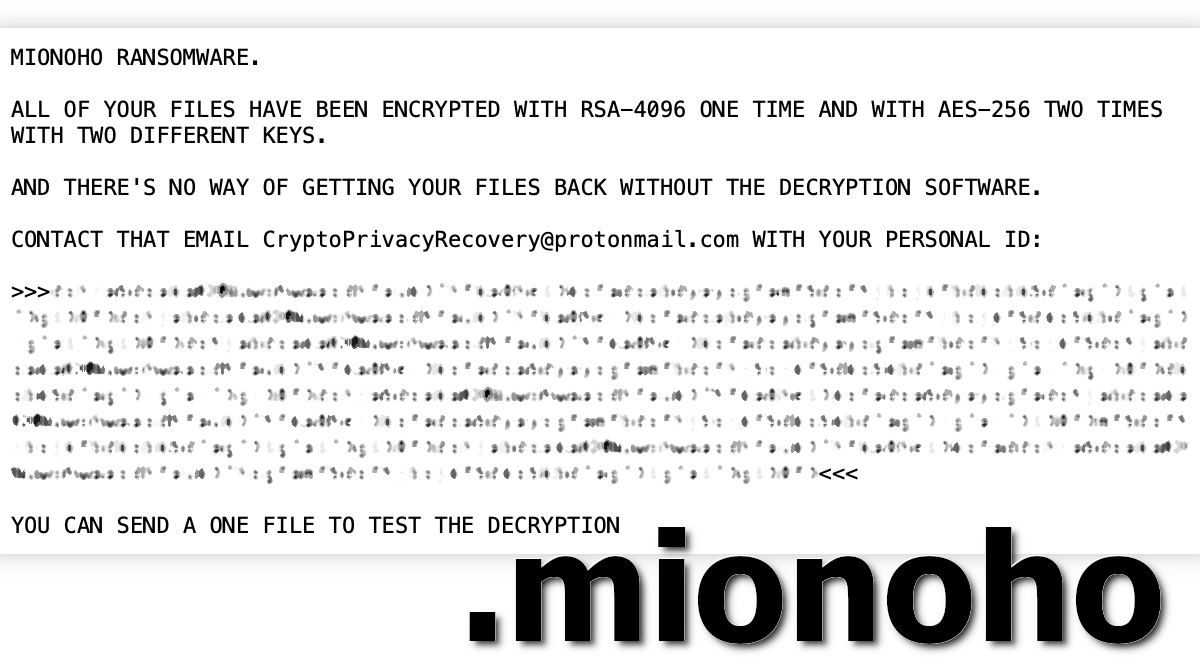 Mionoho ransom note asks the victim to contact an email address.
