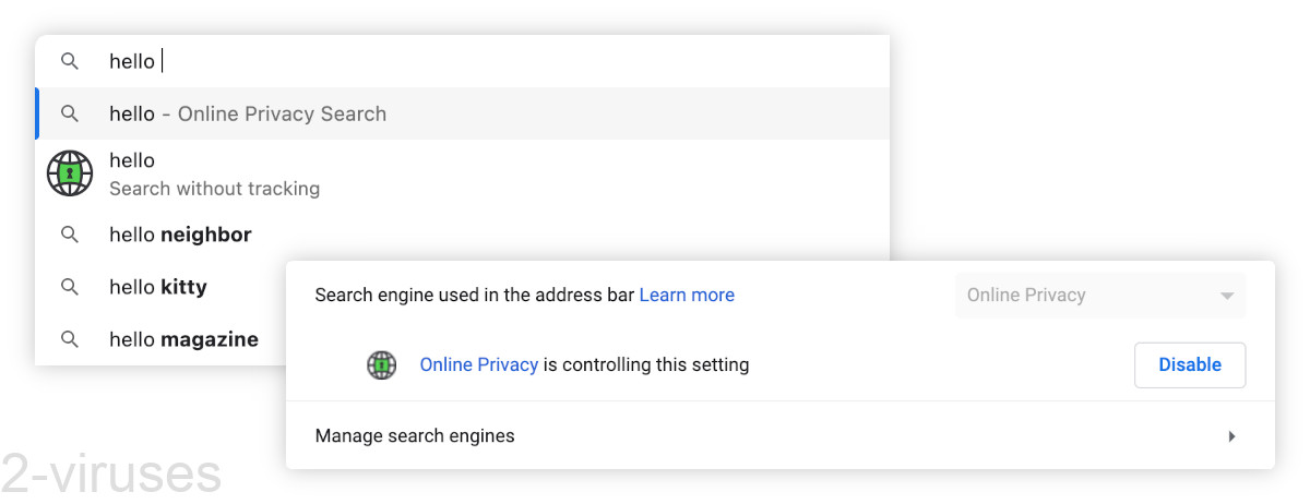 Online Privacy shows its search suggestions.