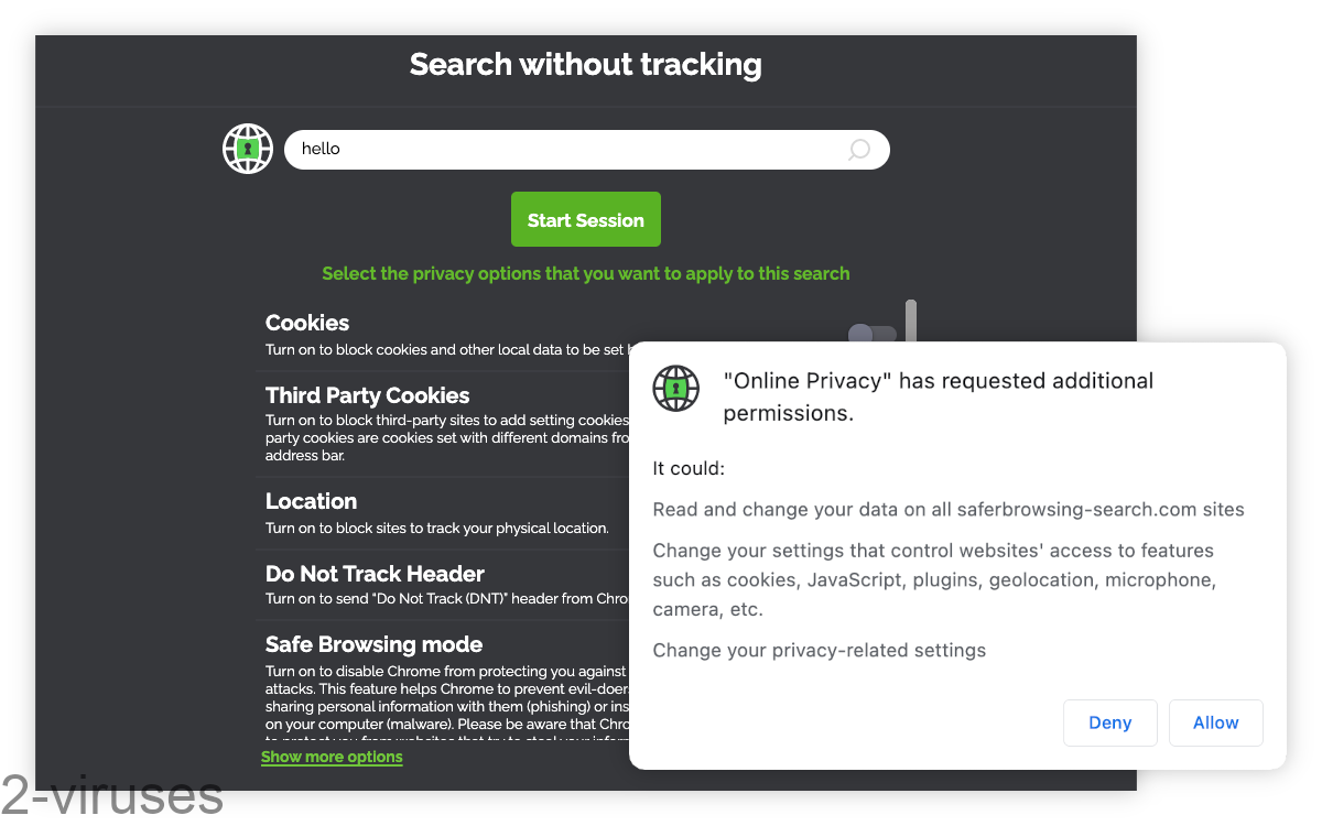 Online Privacy asks for additional permissions.