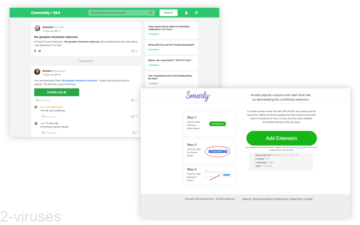 Smarty being advertised by a link on a fake forum site.