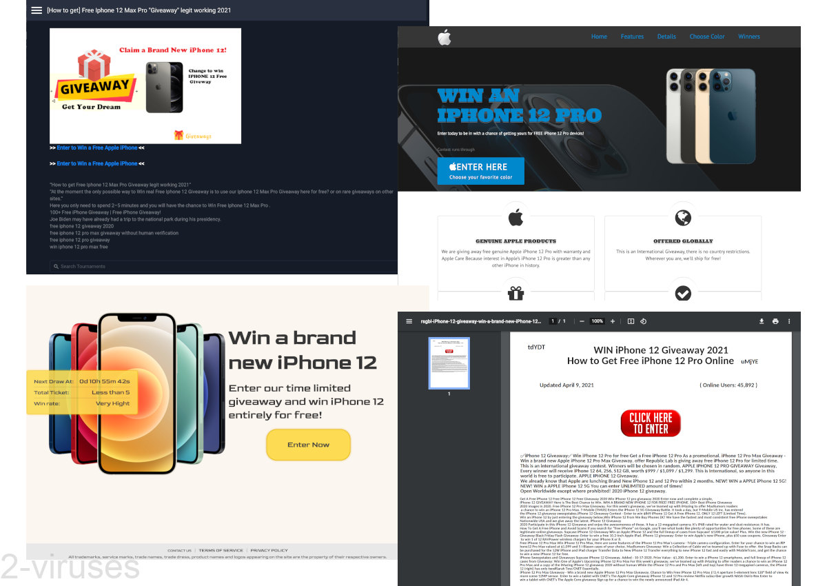 Screenshots of fake iPhone giveaway offers.
