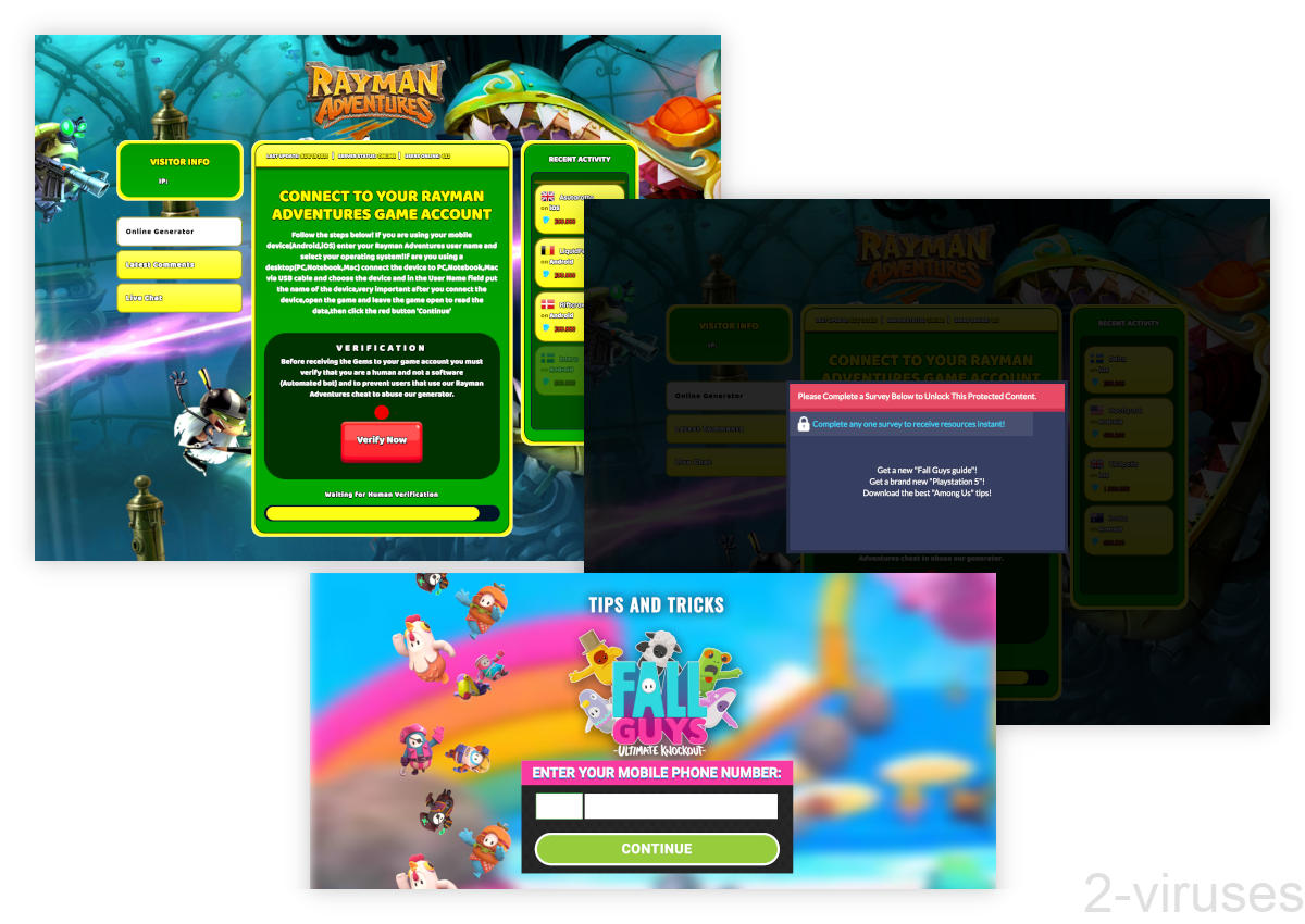 Botifiles.com is opened by a fake Rayman adventures hack generator.